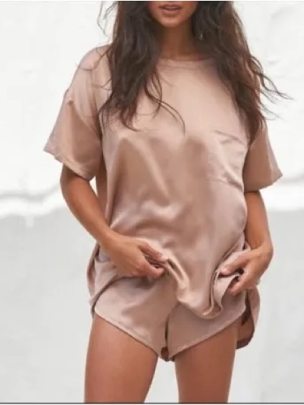 LUNYA • Washable silk tee shirt and shorts set pajamas - small - pink